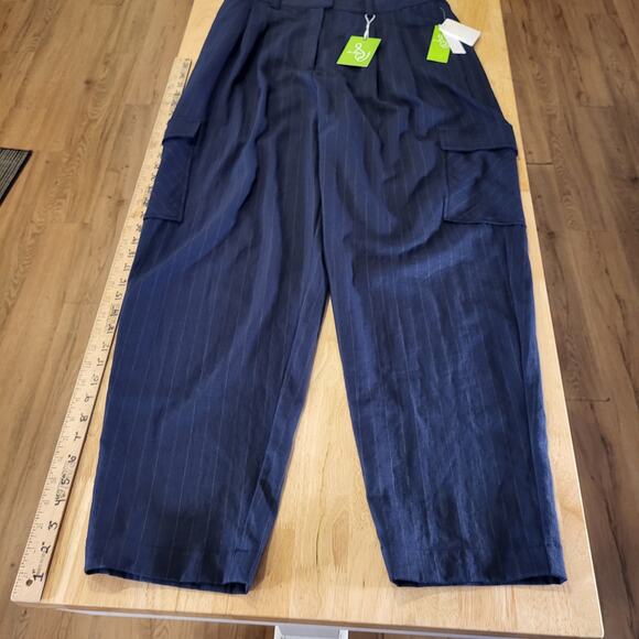 Sam Edelman Laila Pants Pinstripe Elastic Waist Pockets Viscos Nylon Size 16 - Picture 1 of 16